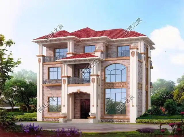 欧式风格三层小洋楼外观图,外观很漂亮,符合农村住宅的设计