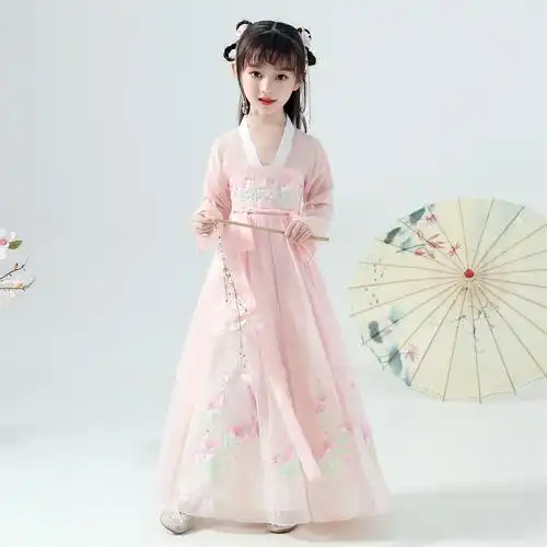 儿童新款汉服超仙襦裙中国风唐装连衣裙子春秋女童古装古筝演出服