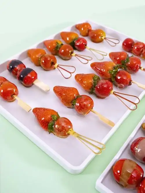 小串冰糖葫芦展示迷你长条密胺摆放耐高温商用白色盘