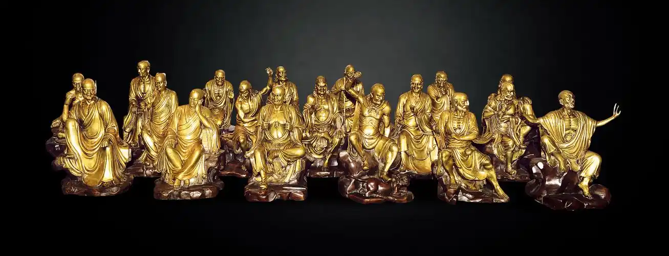 *0456 清 铜鎏金十八罗汉像摆件 (一套十八尊)