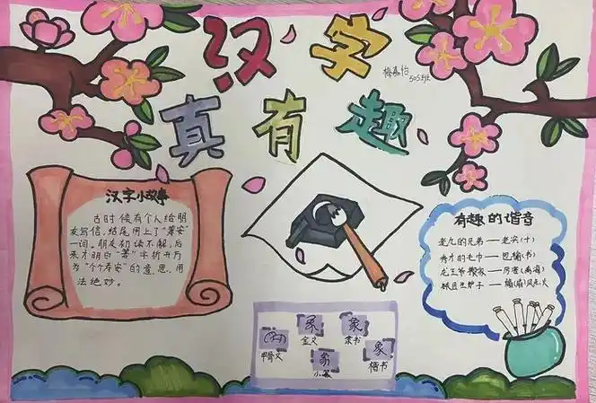 第二张汉字真有趣手抄报简单又漂亮五年级下册1,第一张汉字真有趣手