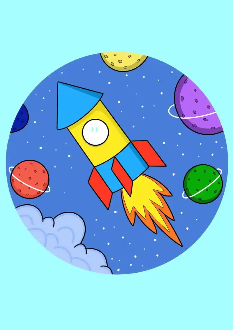 儿童绘画教程《火箭》适合5～7岁宝宝  #创作灵感 #简笔画 - 抖音