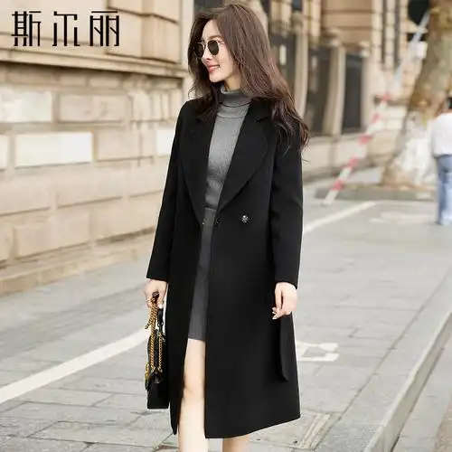 斯尔丽100羊毛高档毛呢大衣女中长款毛呢双面绒羊毛大衣外套女