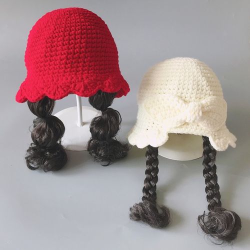 婴儿童秋冬天帽子女宝宝假发帽小女孩棉帽针织毛线假发帽渔夫帽萌