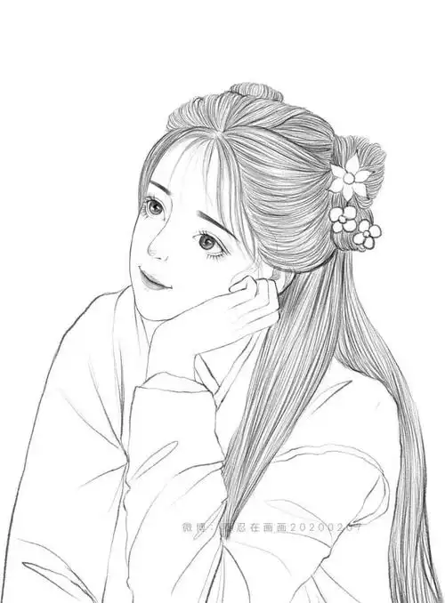 古风汉服人物手绘线稿120张效果图线稿合集