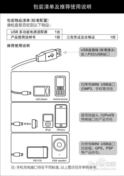 usb多功能电源适配器p3使用说明书