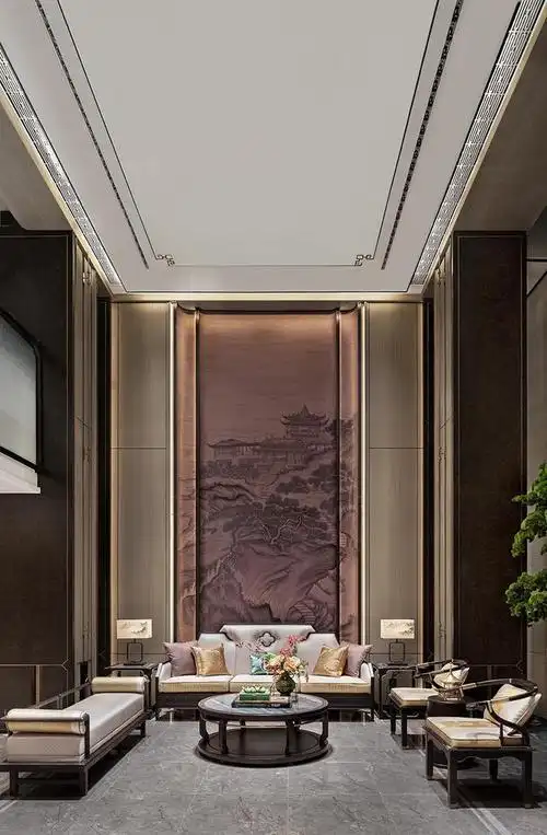 新中式风格的空间大胆地以纯度较高的蓝色作为主题色,在新中式风格的