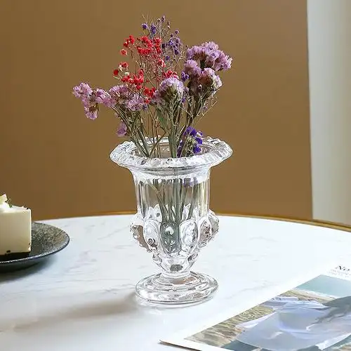 ins法式复古古风欧式翻边高脚玻璃水晶水晶花花瓶
