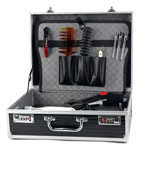 工具箱发型师大容量铝合金密码锁手提箱理发师剪刀收纳盒银色工具箱