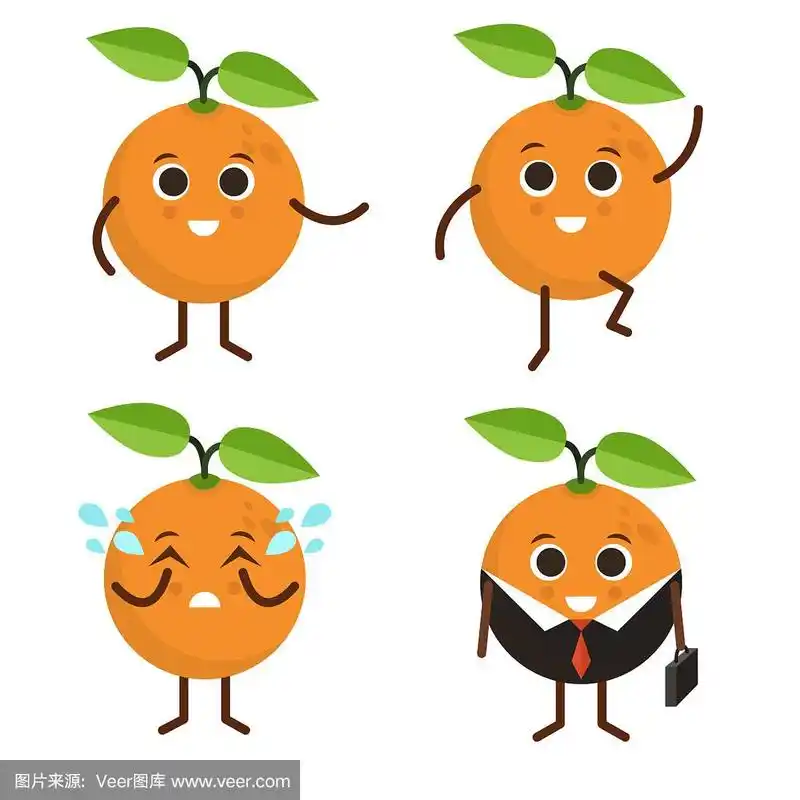 集卡通橘子.矢量插图.