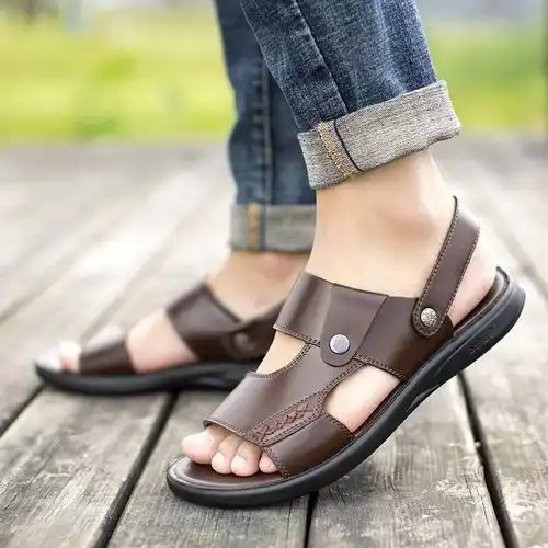 卡森亚凉鞋男士夏季头层牛皮厚底两用凉拖鞋透气男鞋软底皮凉鞋休闲