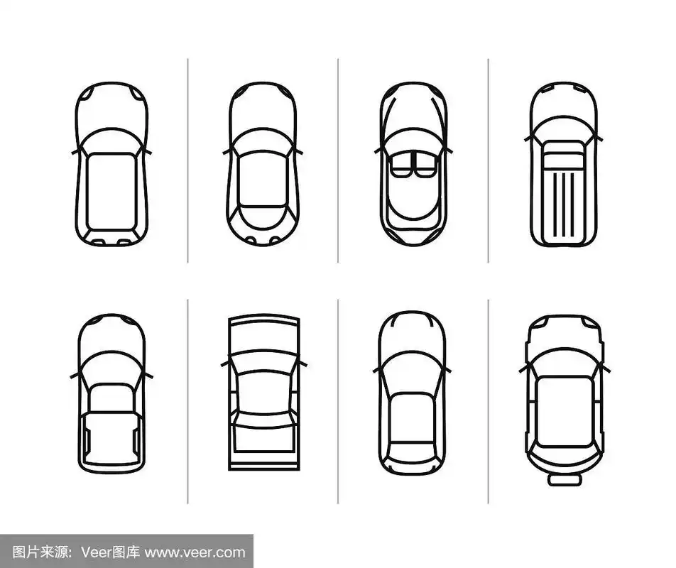 矢量设置轮廓车俯视图.汽车图标