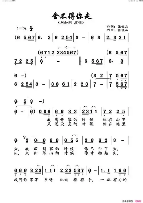 舍不得你走简谱-刘和刚演唱-张俊品/张俊品词曲-看谱啦