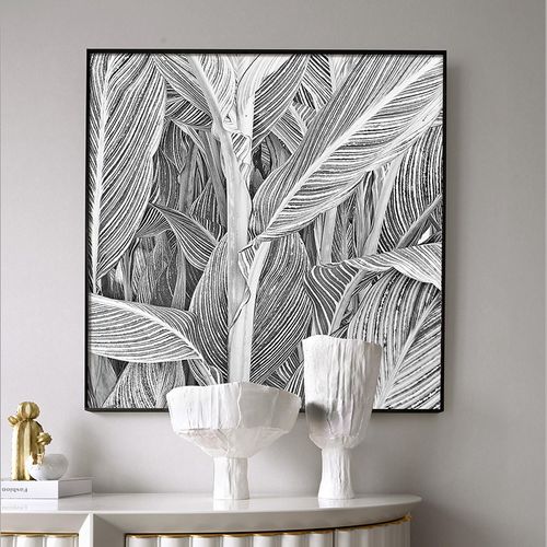 现代简约玄关装饰画黑白抽象线条植物客餐厅挂画欧式书房文艺壁画