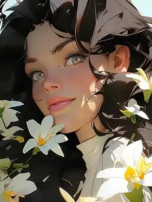 桂花花丛中的长发女孩漫画人像