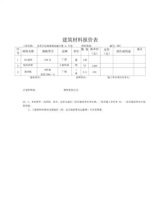 建筑材料报价表