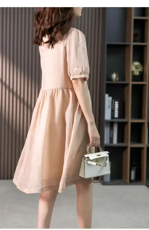 纯棉 漂亮绣花棉麻连衣裙女中长款2023夏季新款宽松显瘦茶歇裙女 - 17