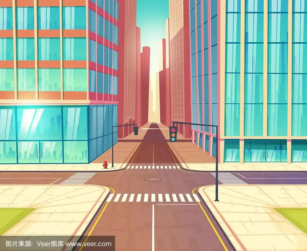 现代城市空十字路口卡通向量