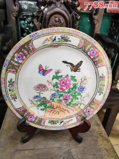 近代老出口广彩蝶恋花大盘