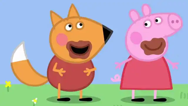 小猪佩奇和狐狸弗雷迪一起分享了巧克力蛋糕