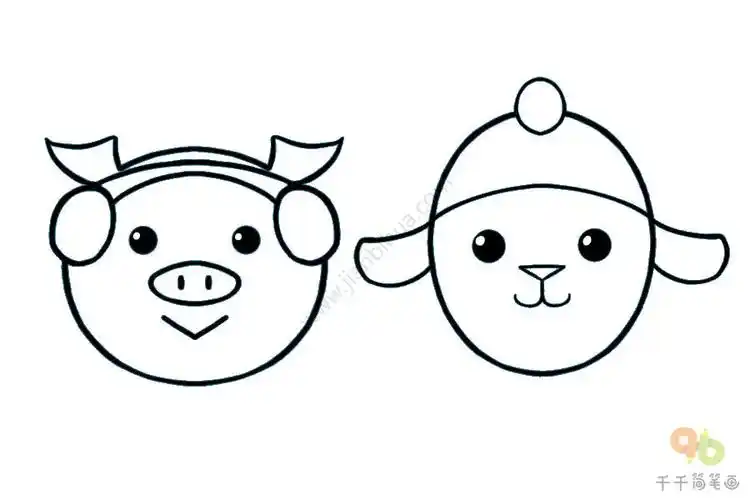 猪猪和兔子简笔画
