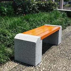 园林大理石防腐实木公园椅度假村景区户外休闲石凳椅子坐凳排椅