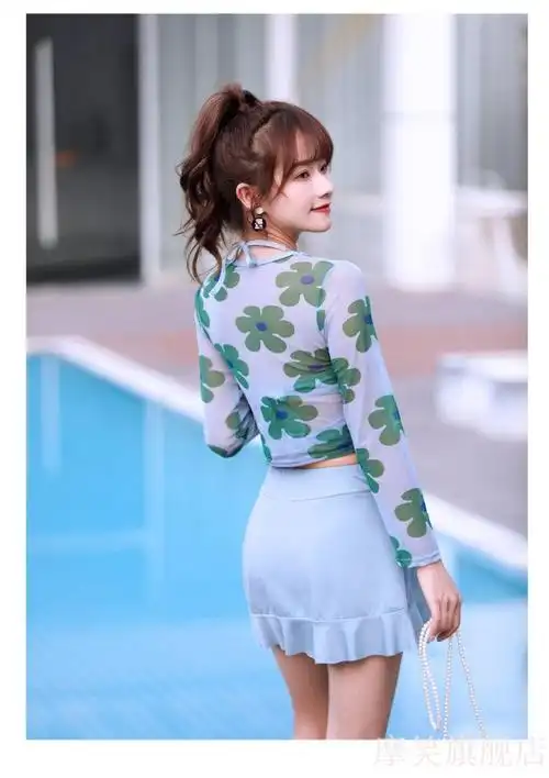 安·莉芳三角杯比基尼分体平角裙式泳衣微胖女孩夏季款性感小胸聚拢