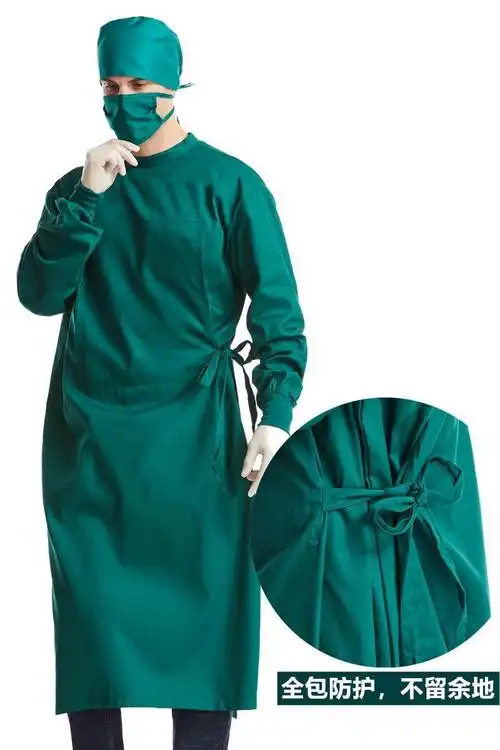 医院手术衣长袖洗手衣手术服女隔离衣刷手衣美容工作服纯棉绿墨绿色半