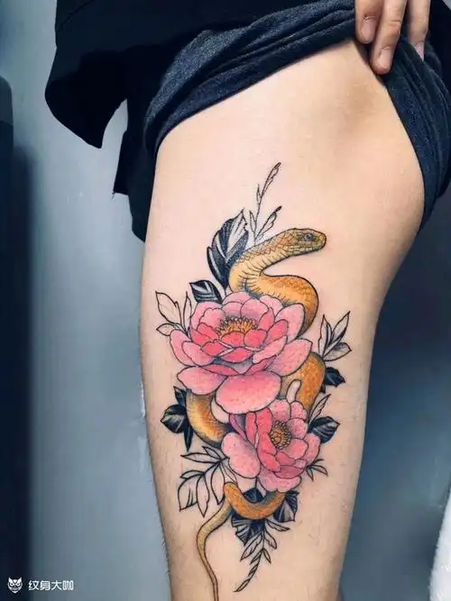 蛇盘牡丹_蛇牡丹纹身图案大全 - 纹身大咖