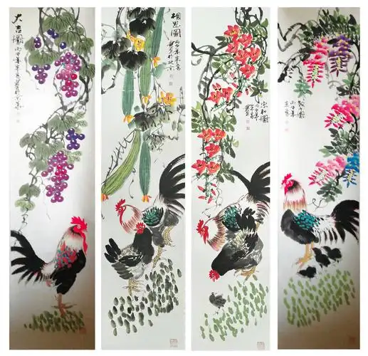 朱勇《金鸡纳福》四条屏