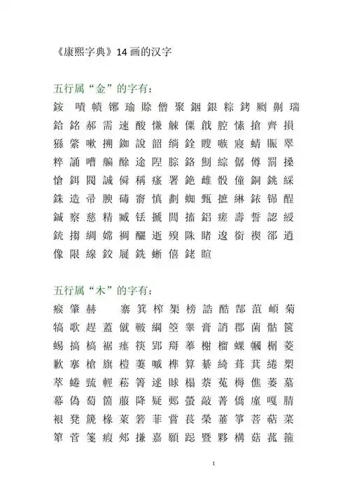 《康熙字典》14画的汉字 起名.doc