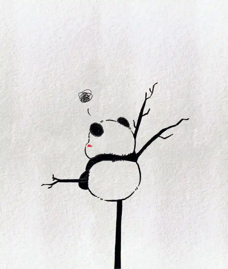 国宝大熊猫简笔画,大熊猫这样画,坐在树上都能睡着!#大熊猫  - 抖音