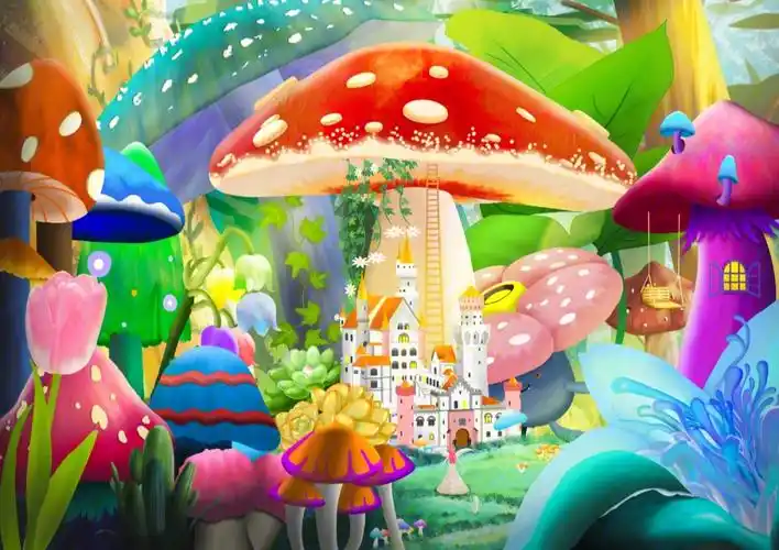 治愈系插画|梦境森林 斑斓夺目蘑菇城堡