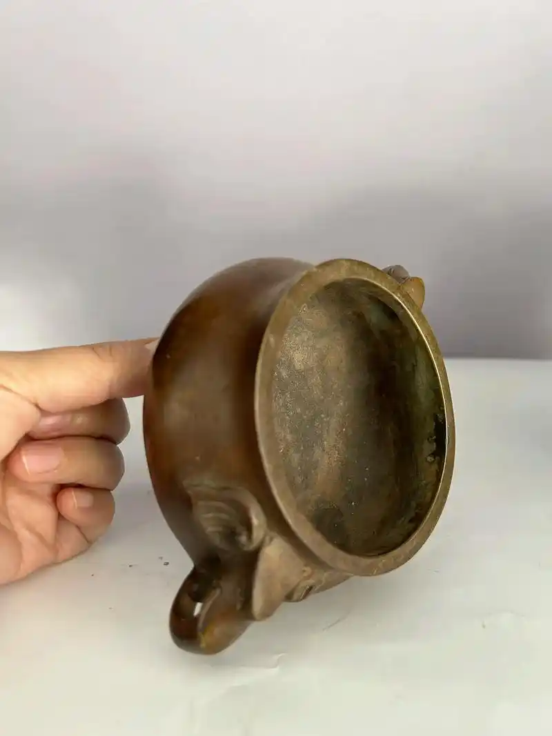 大明宣德款,圆足象头耳铜香炉. - 抖音