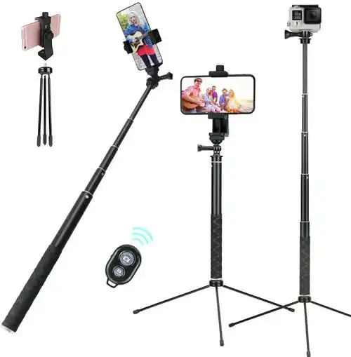 手机直播自拍杆三脚架转带接头铝合金51寸螺杆手机夹蓝牙户外携带