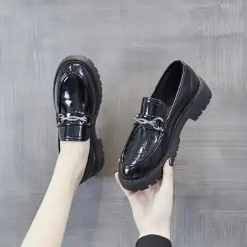 中学生合唱黑皮鞋女校园表演出穿的少女春秋英伦风厚底松糕初中生一脚