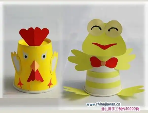 废弃纸杯做的公鸡和蜜蜂幼儿废旧物品手工制作教程