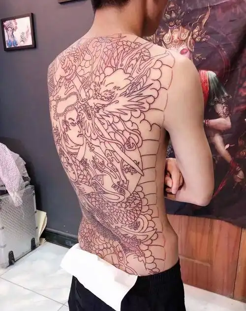 龙王太郎初步线纹身图片腰部背部老传统纹身图案