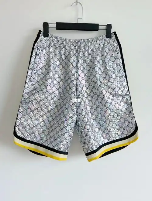gucci男士银色镭射双g印花运动短裤