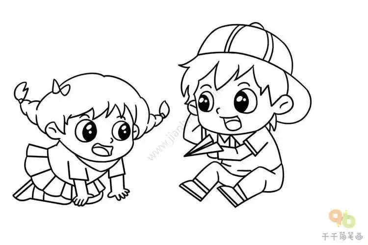 男孩做游戏简笔画幼儿自主游戏简笔画第1页