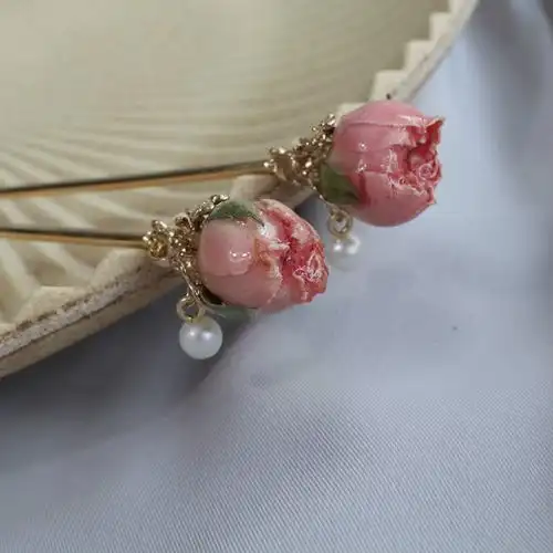 【粉·玫瑰】复古干花发簪日常现代盘发簪子女生礼物发饰头饰 粉玫瑰