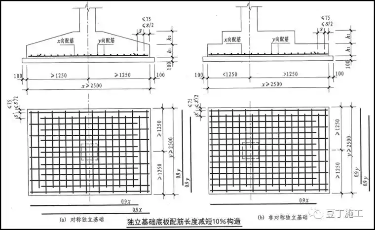 9倍,交错放置,可以节约独立基础钢筋用量.
