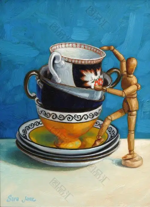 杯子静物油画素材