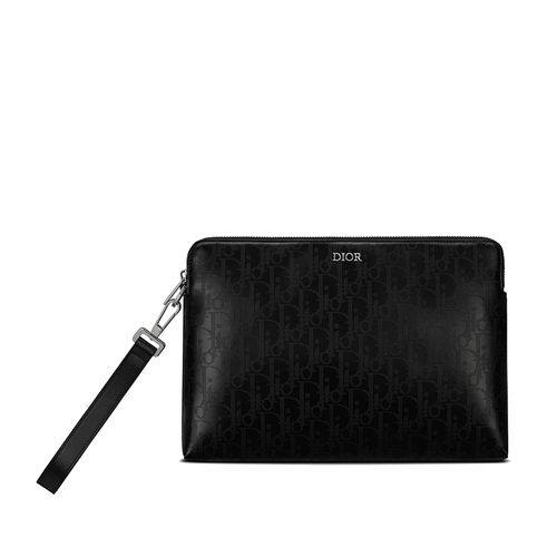 迪奥dior黑色|2021年秋冬款 男士黑色斜银河小牛皮拉链徽标手拿包