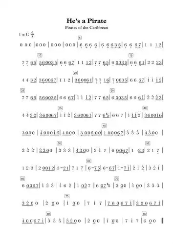 加勒比海盗简谱歌谱 笛子