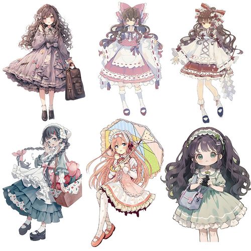 126张可爱萝莉塔贴纸日系少女心动漫人物洛丽塔diy手账防水贴画