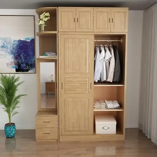 简约现代橡胶胶木家用卧室推拉门实木原木三角衣柜衣柜