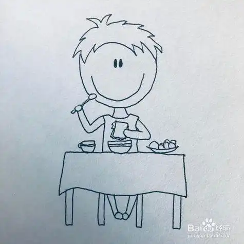 火柴棍人吃饭简笔画