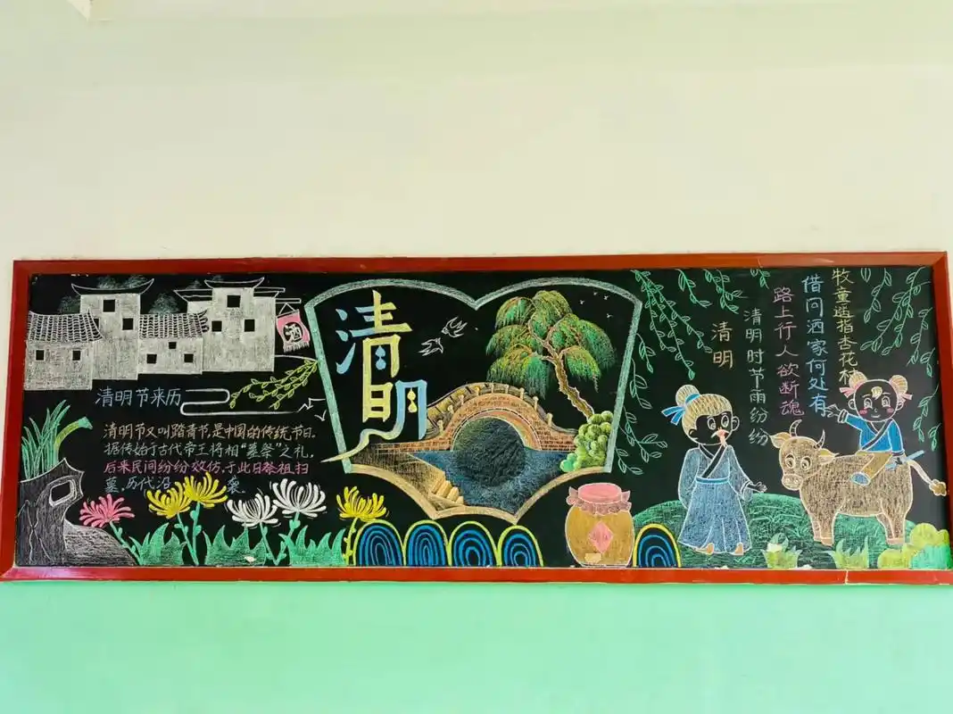 黑板报#清明节黑板报#粉笔画 - 抖音