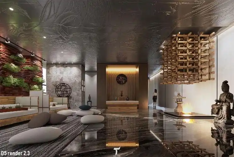 新中式酒店大堂室内渲染